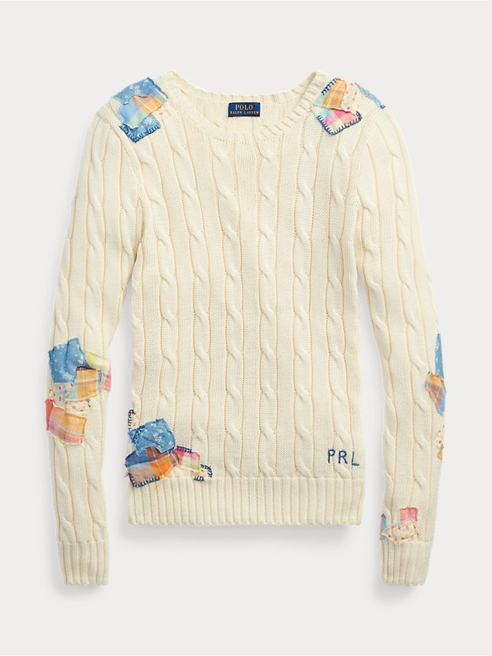 NWT Polo Ralph Lauren Patchwork Cable Knit Sweater Cream S $198